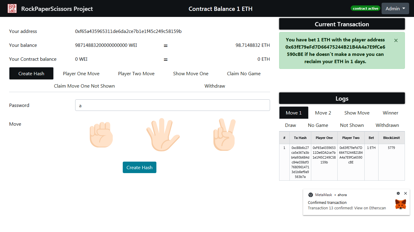 Ethereum Rock Paper Scissors Game